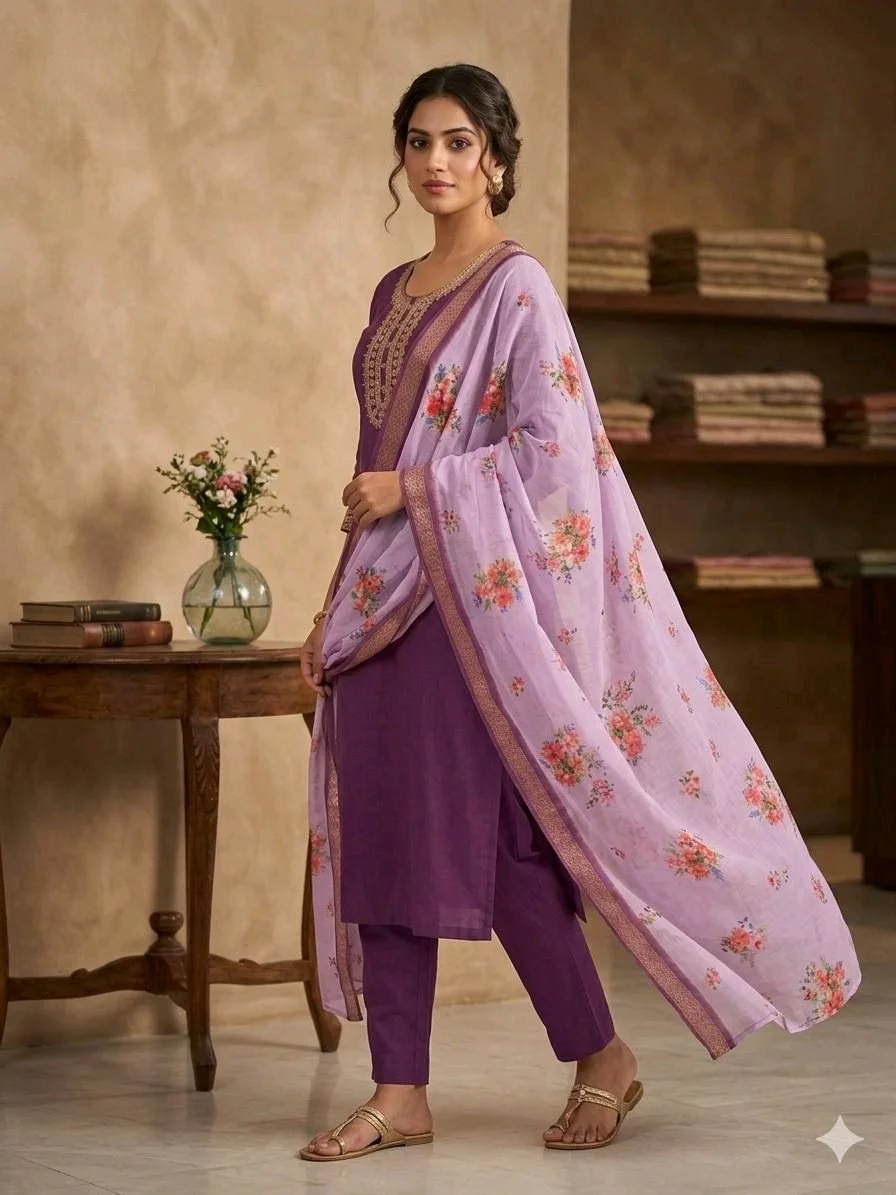 3-piece Kurta Set with Floral Dupatta thumbnail 10