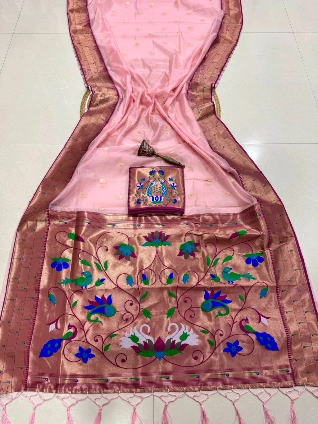 Paithani Silk Saree with Peacock and Floral Motifs thumbnail 1