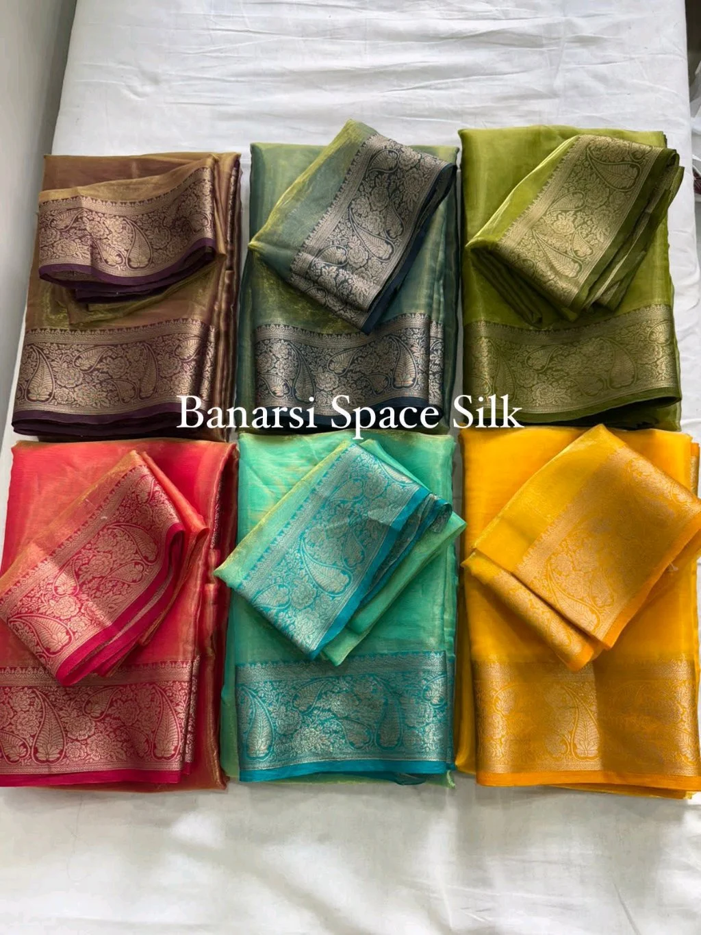 Banarasi Space Silk Saree Collection with Gold Zari Border 10
