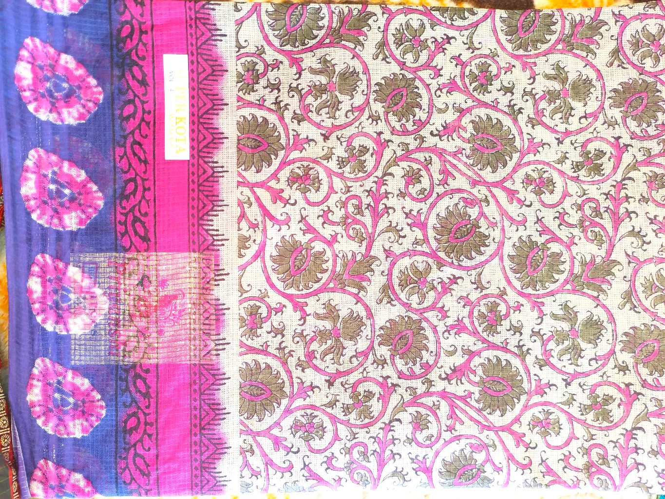 Super Kota Floral Block Print Dress Material with Tie-Dye Blouse 2