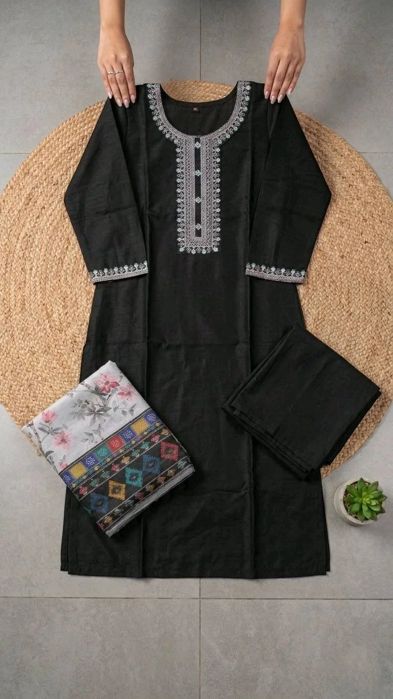 3-piece Kurta Set with Floral Dupatta thumbnail 5