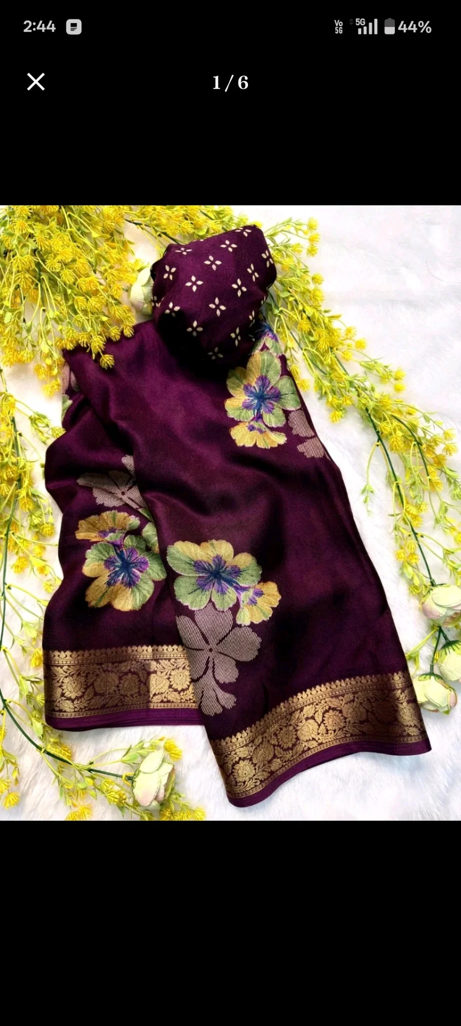 Purple Silk Blend Saree with Floral Weave and Zari Border thumbnail 4