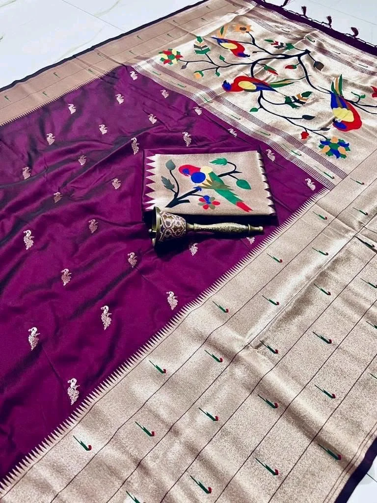 Paithani Silk Saree with Bird Motifs 3