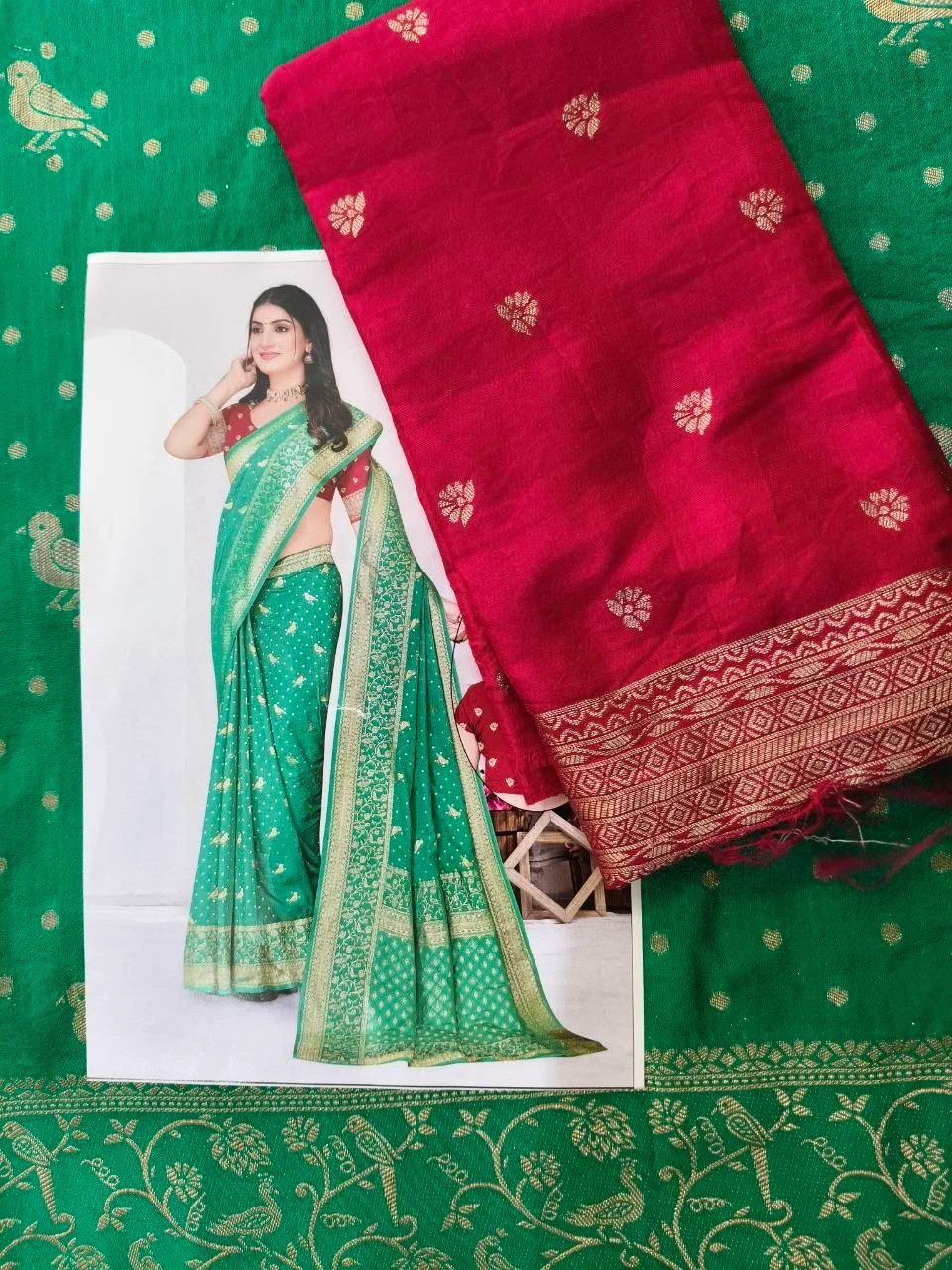 Green Pure Silk Saree with Bird and Peacock Motifs thumbnail 5