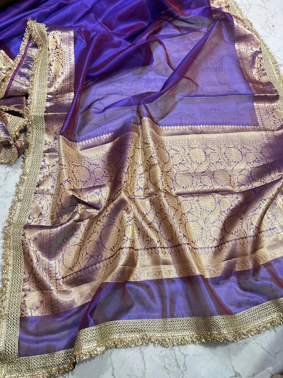Banarasi Rangeen Tissue Silk Saree Collection with Rich Zari Border thumbnail 3