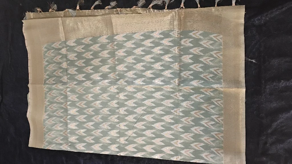 Mint Green Pochampally Ikkath Cotton  Saree with Gold Zari Border, Which Is Very Comfortable And Light Weight Sarees 2