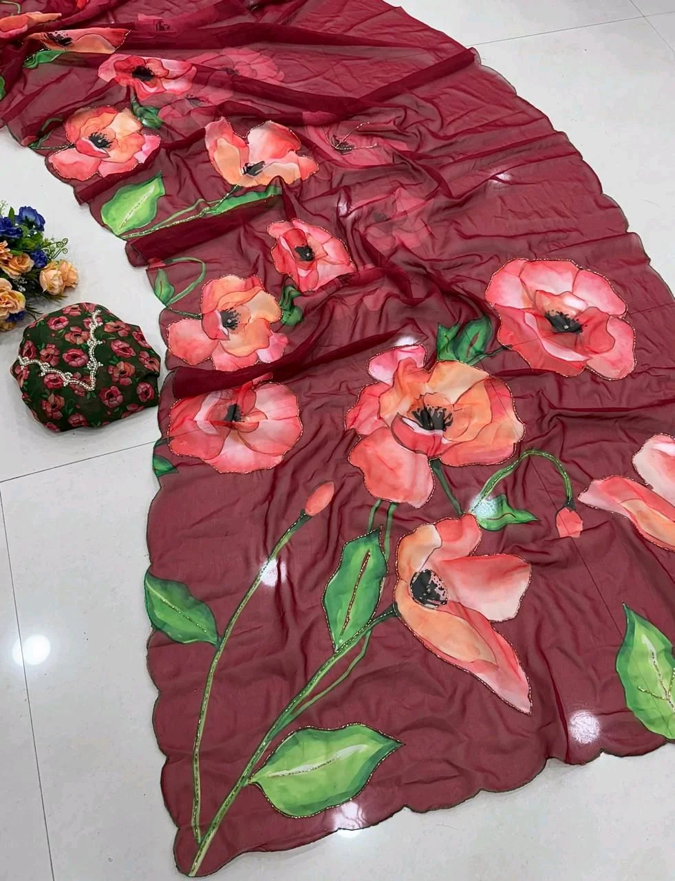 Floral Georgette Saree with Matching Blouse 5