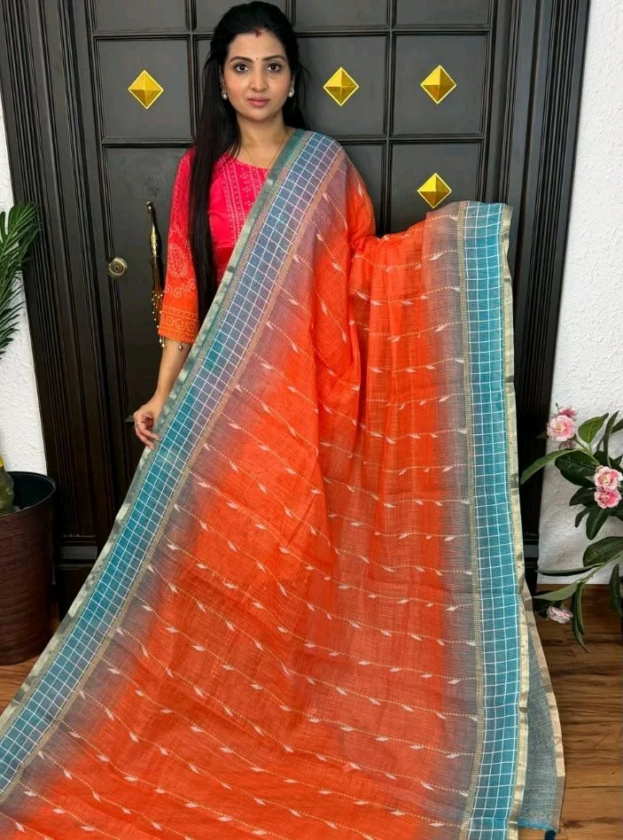 Lenin Cotton Saree with Geometric Patterns 6