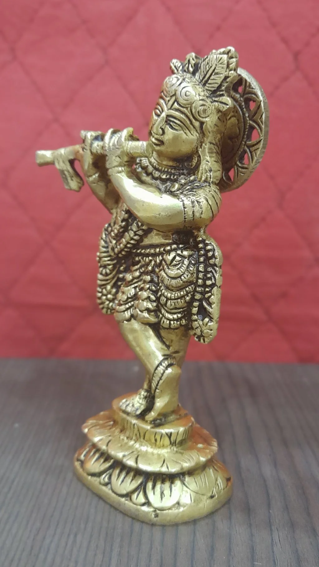 Lord Krishna Brass Idol | Playing Flute | 6.5 Inch | Home Decor | Return Gifts | thumbnail 2