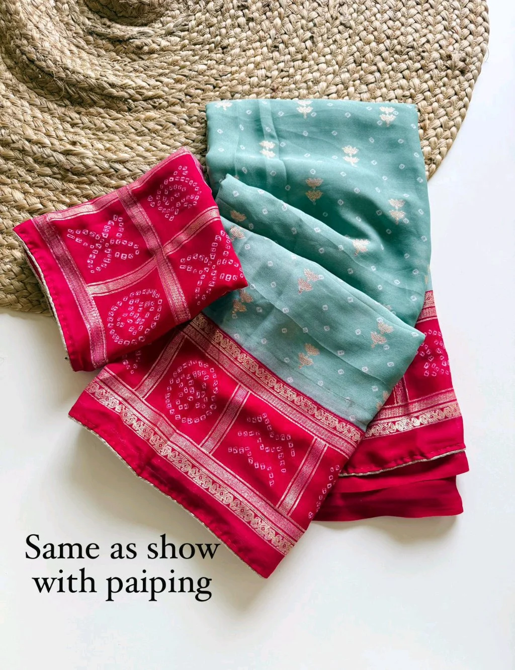 Sky Blue Saree with Pink Bandhani Border 2