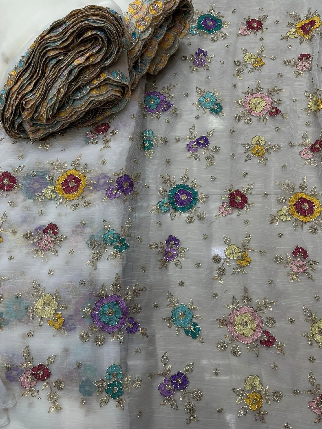 Embroidered Floral Crush Fabric thumbnail 2