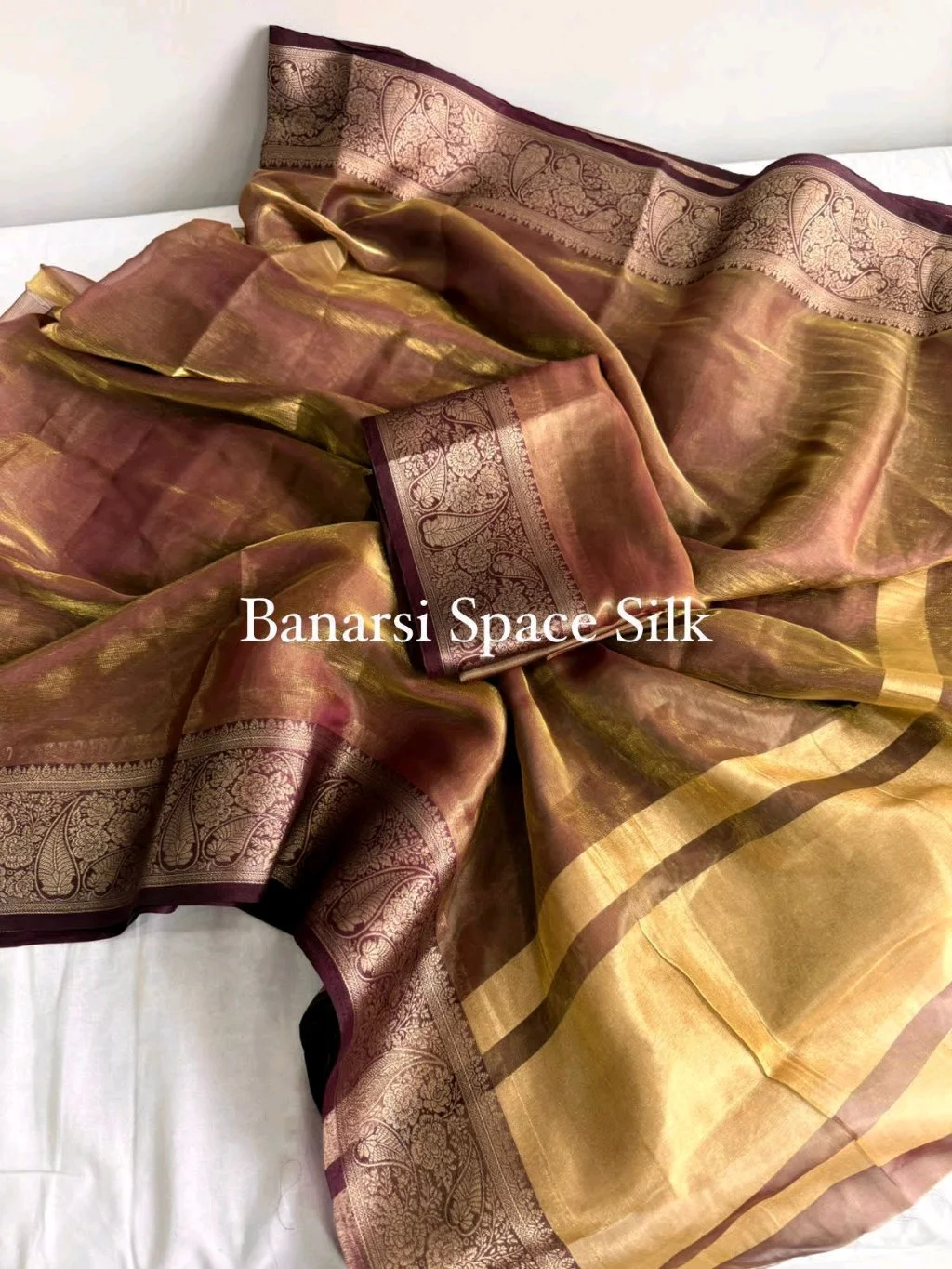 Banarasi Space Silk Saree Collection with Gold Zari Border 6