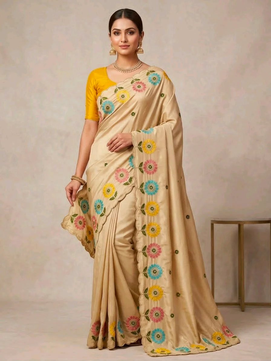 Crepe Silk With Designer  Embroidered Saree 3