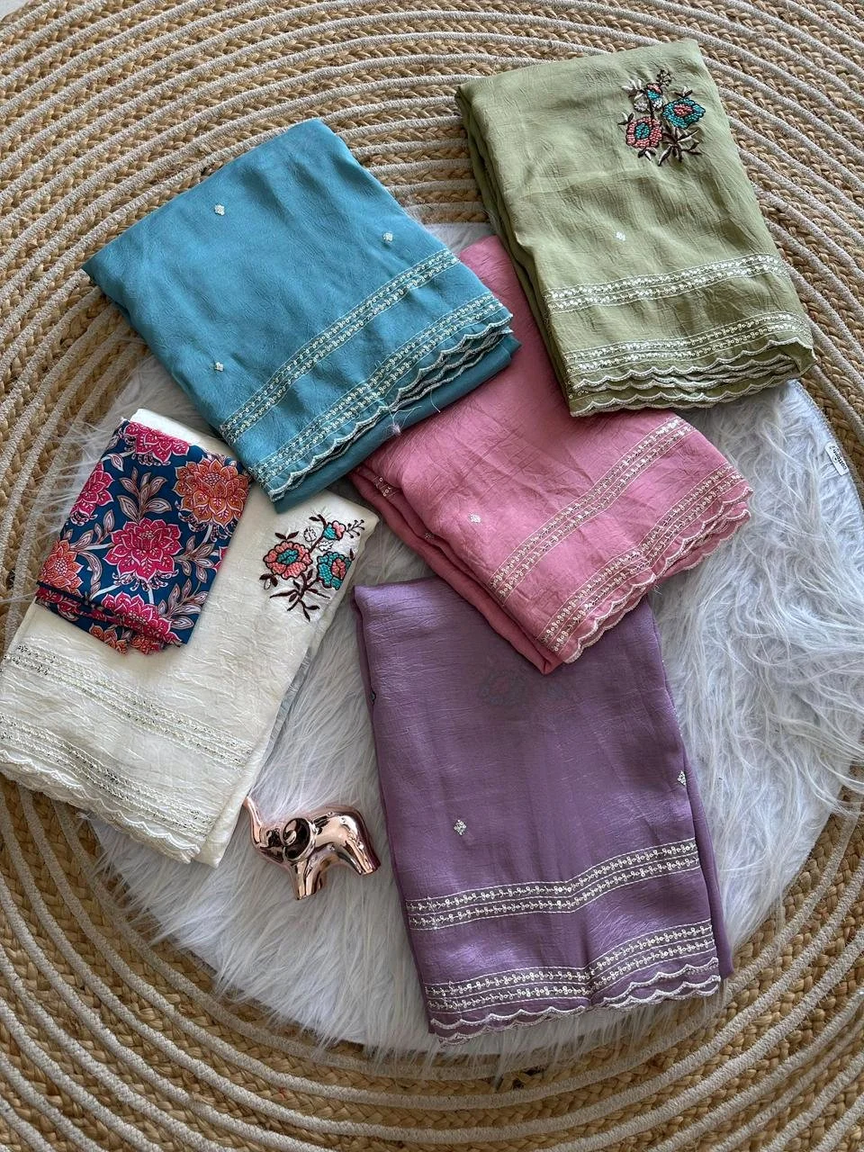 Pastel Soft Silk Blend Sarees with Scalloped Embroidered Border 1