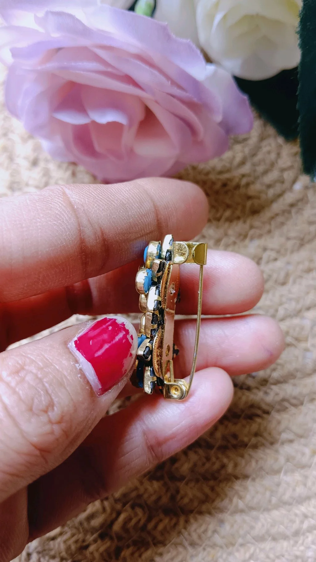 Blue Floral Saree Brooch Pin 3