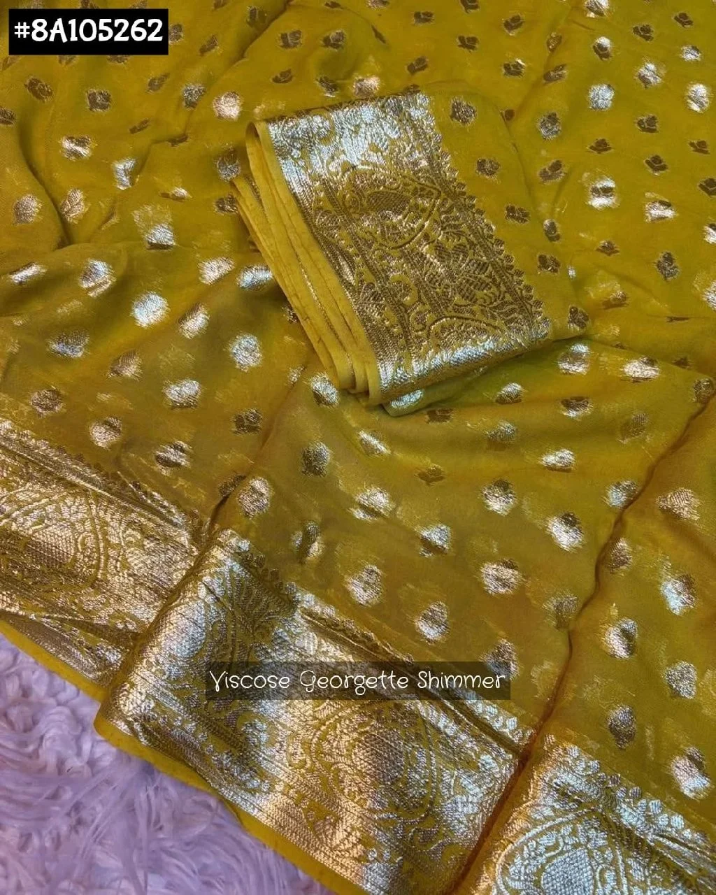 CF® Saree's Launching Georgette Shimmer Collections #8A105262Fabric : Pure Viscose Georgette Shimmer Saree With Zari woven in Full Saree Pairs With Zari border Blouse - same color as shown blouse Wow Price @ 950 Free Ship We Promise PQR Price Quality and Range Singles and multiples available Note - colors may vary slightly due to photography and display strictly no exchange or return for color variations unpacking video must for any sort of complaint