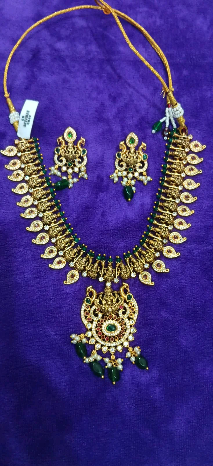 Gold Plated Lakshmi Devi Temple Necklace Set thumbnail 1