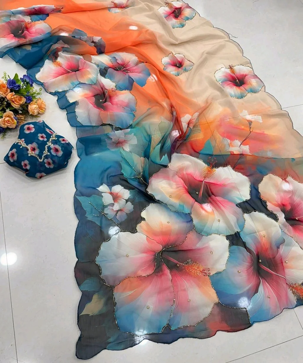 Floral Georgette Saree with Matching Blouse 9