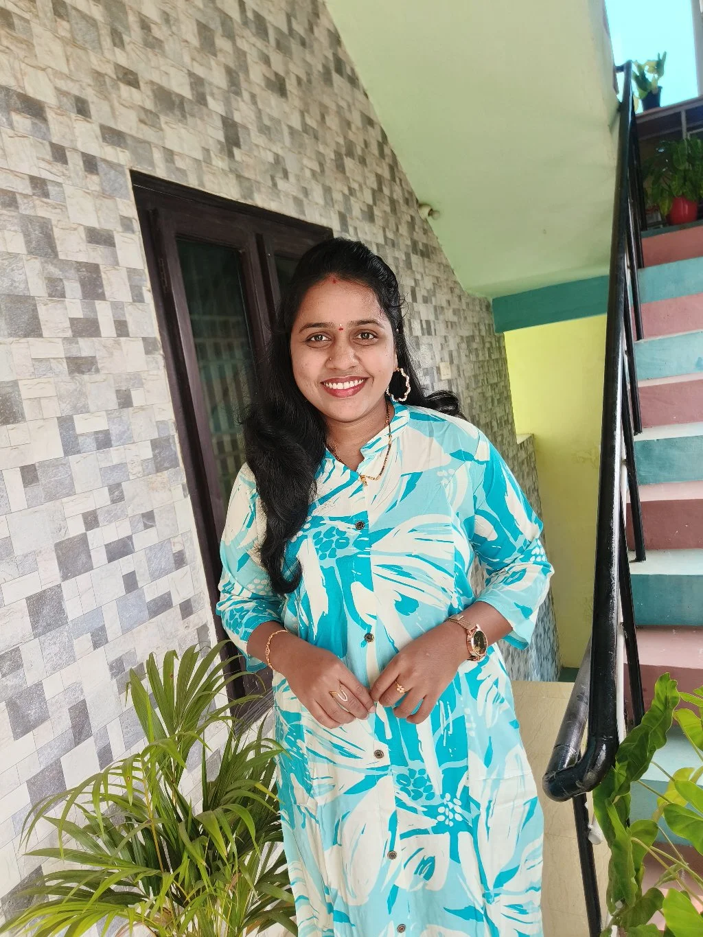 Light Blue and White Floral Print Kurta Set 2