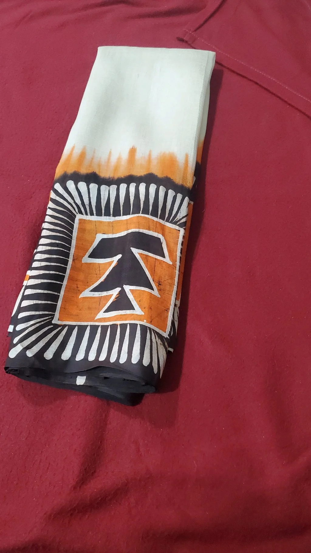 White Orange Black Batik Print TusseerSaree with Abstract Motif thumbnail 1