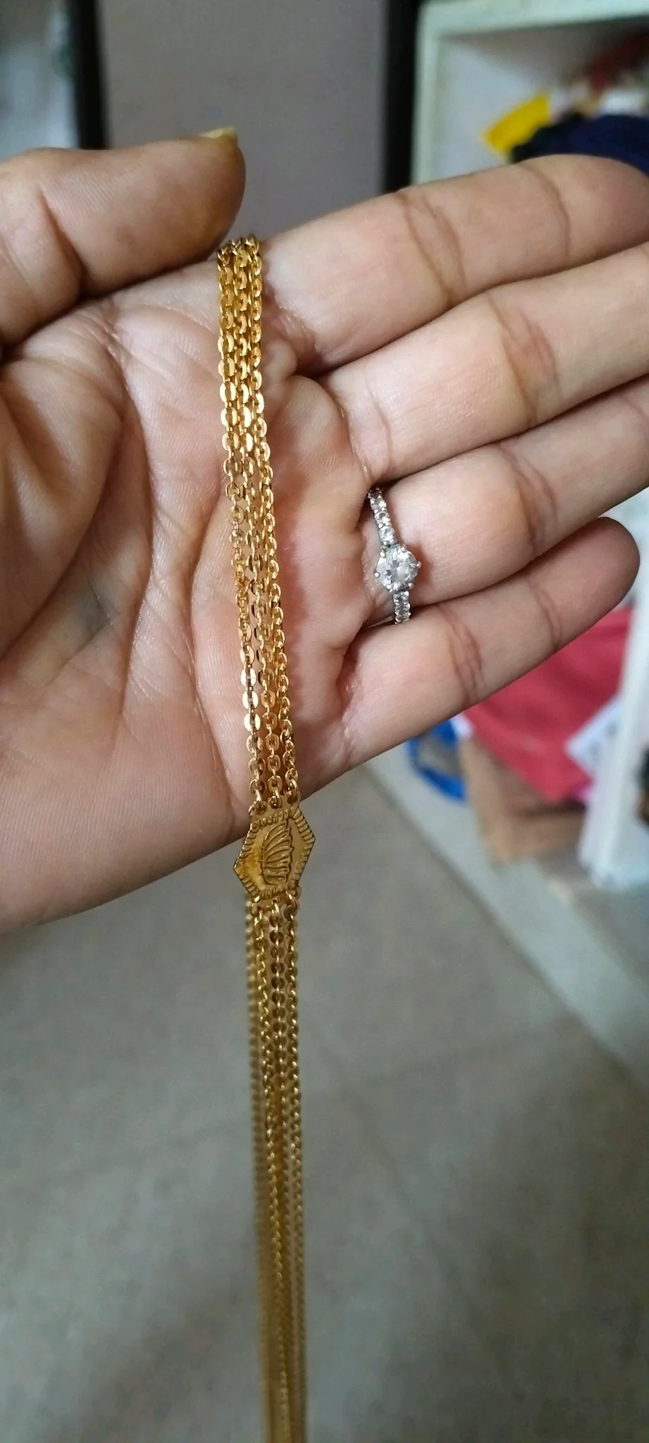 Gold Plated Three Strand Chain with Hexagonal Connector