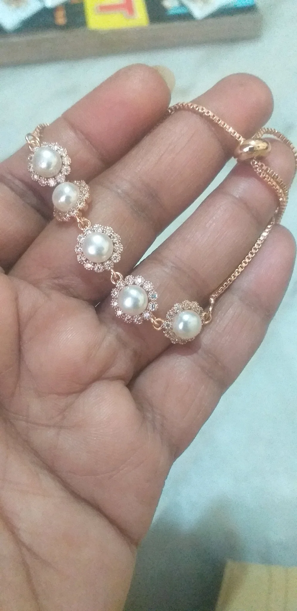 white Pearl and Cubic Zirconia Adjustable Bracelet 1