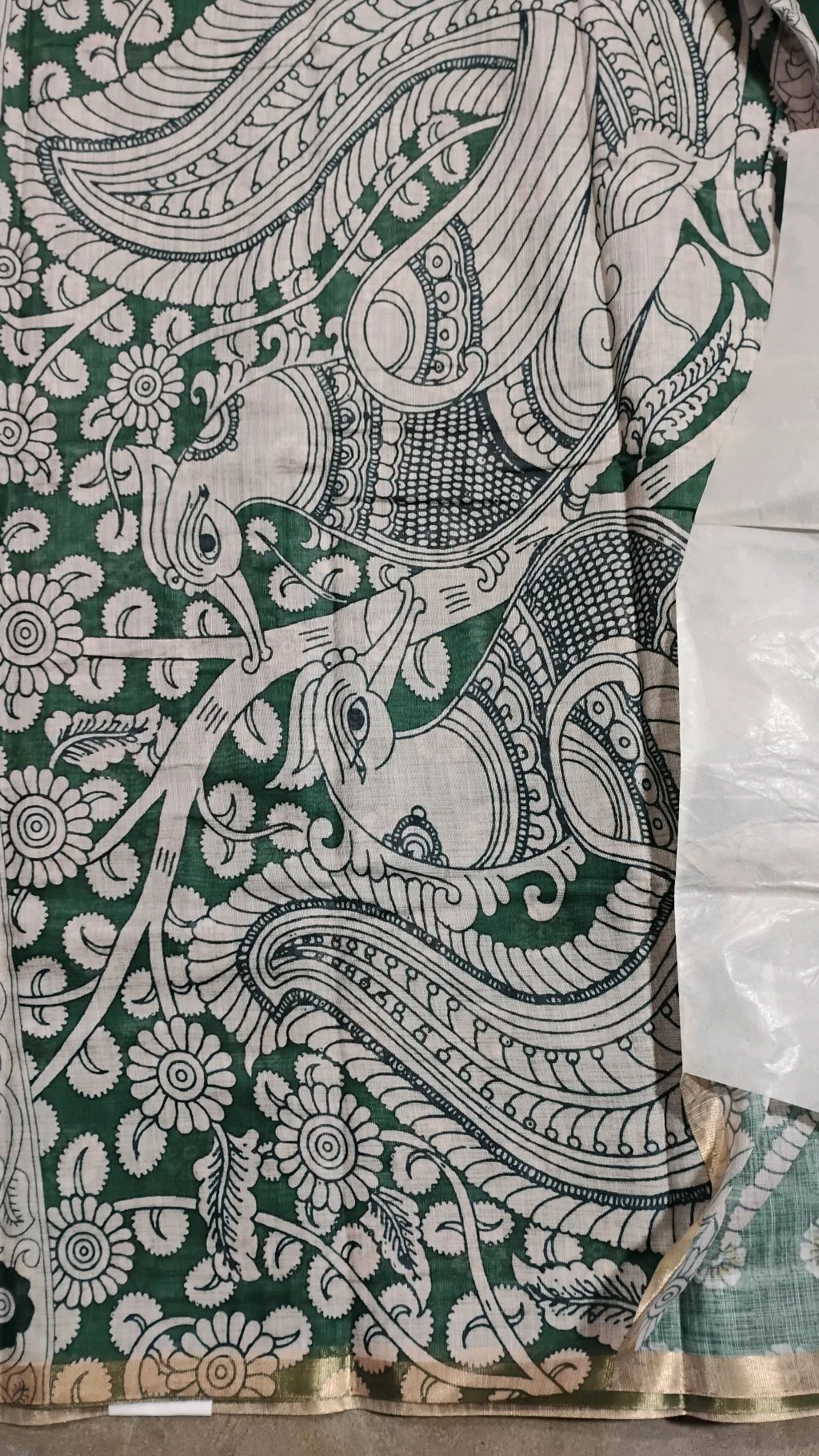Green Kalamkari Print Linen Maheshwari Saree thumbnail 5