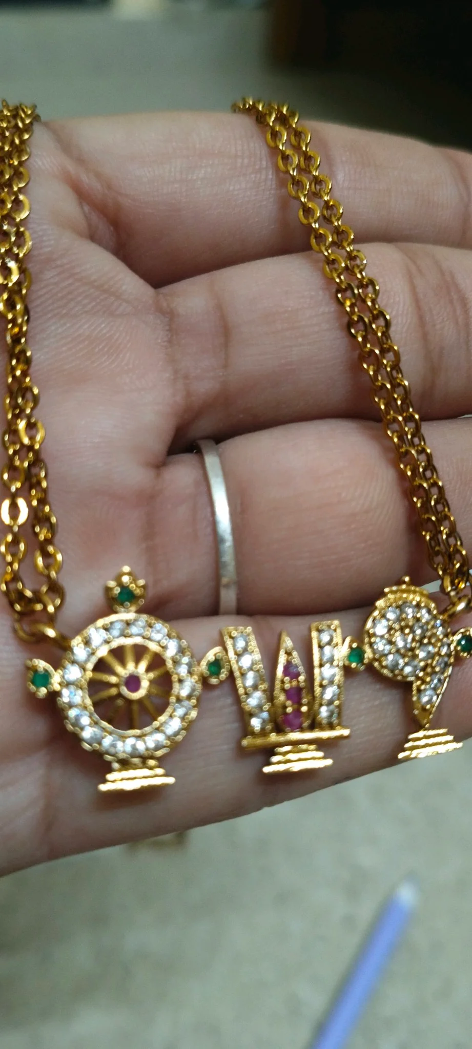 Gold Plated Vishnu Symbols Chain with CZ Stones