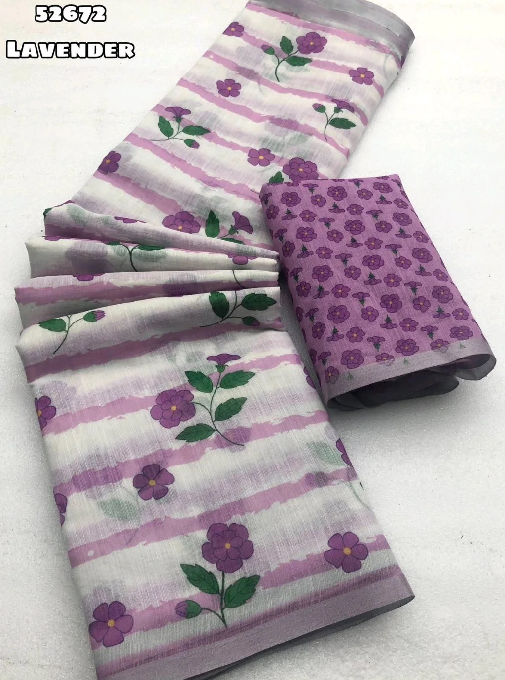 Soft Lenin Floral Print Saree with Blouse Piece thumbnail 1