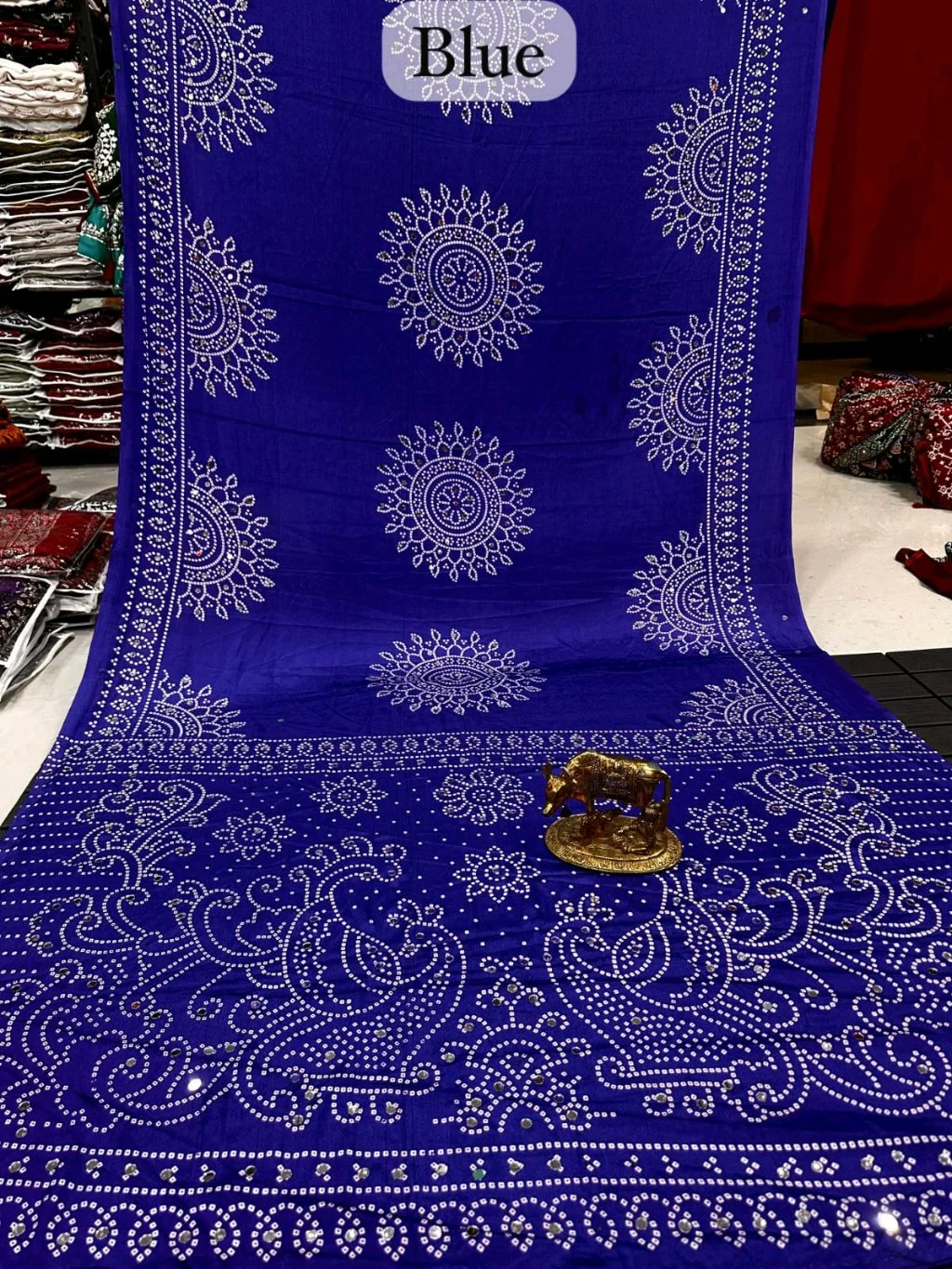 Aajrakh Bandhani Style Saree with Mirror Work 4