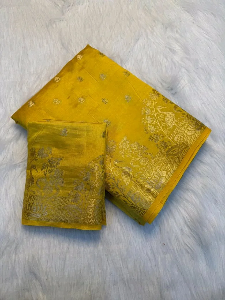 Soft Tusser  Silk Saree with Gold Zari Bird and Floral Motifs 4