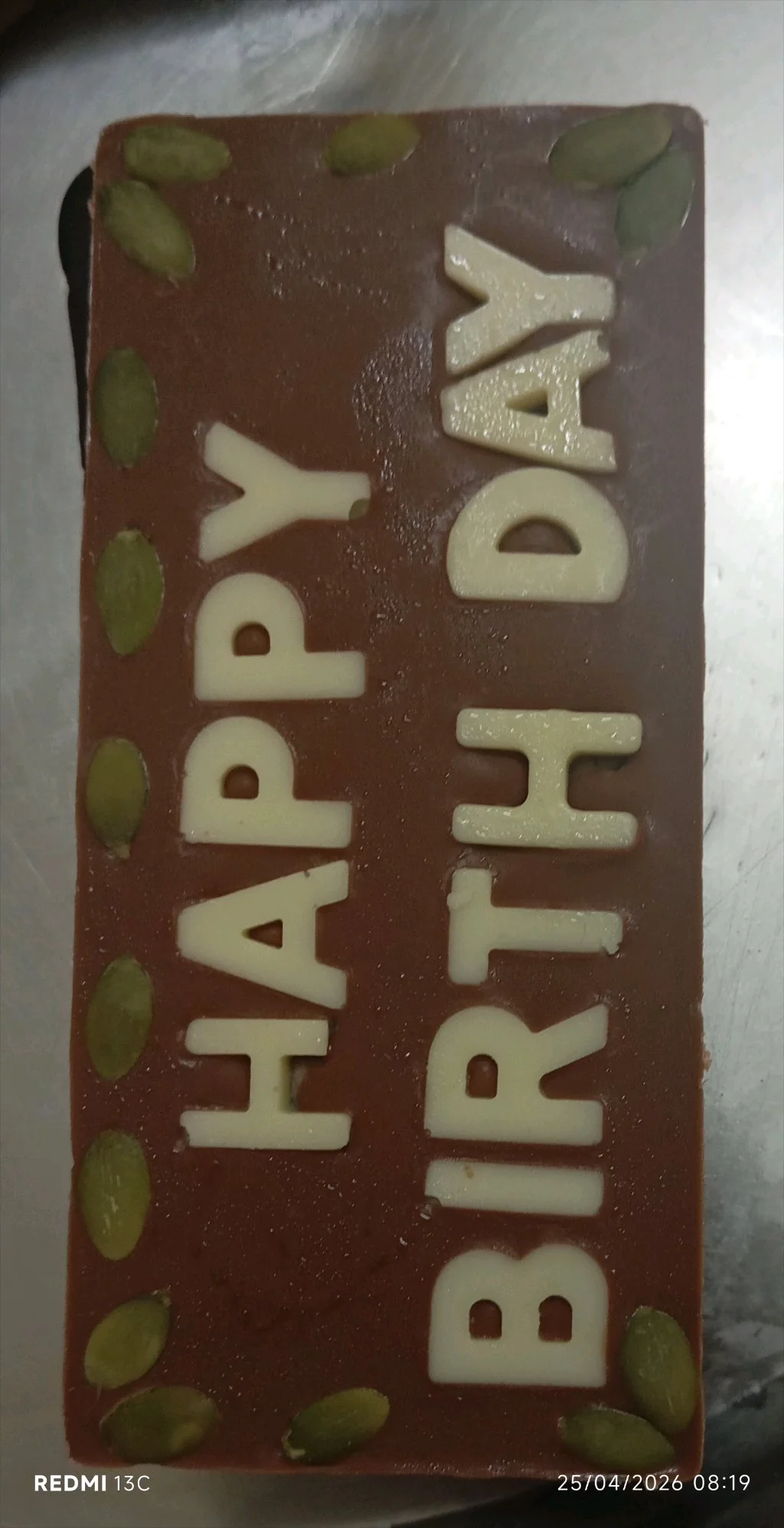 Happy Birthday Chocolate Bar with Pumpkin Seeds