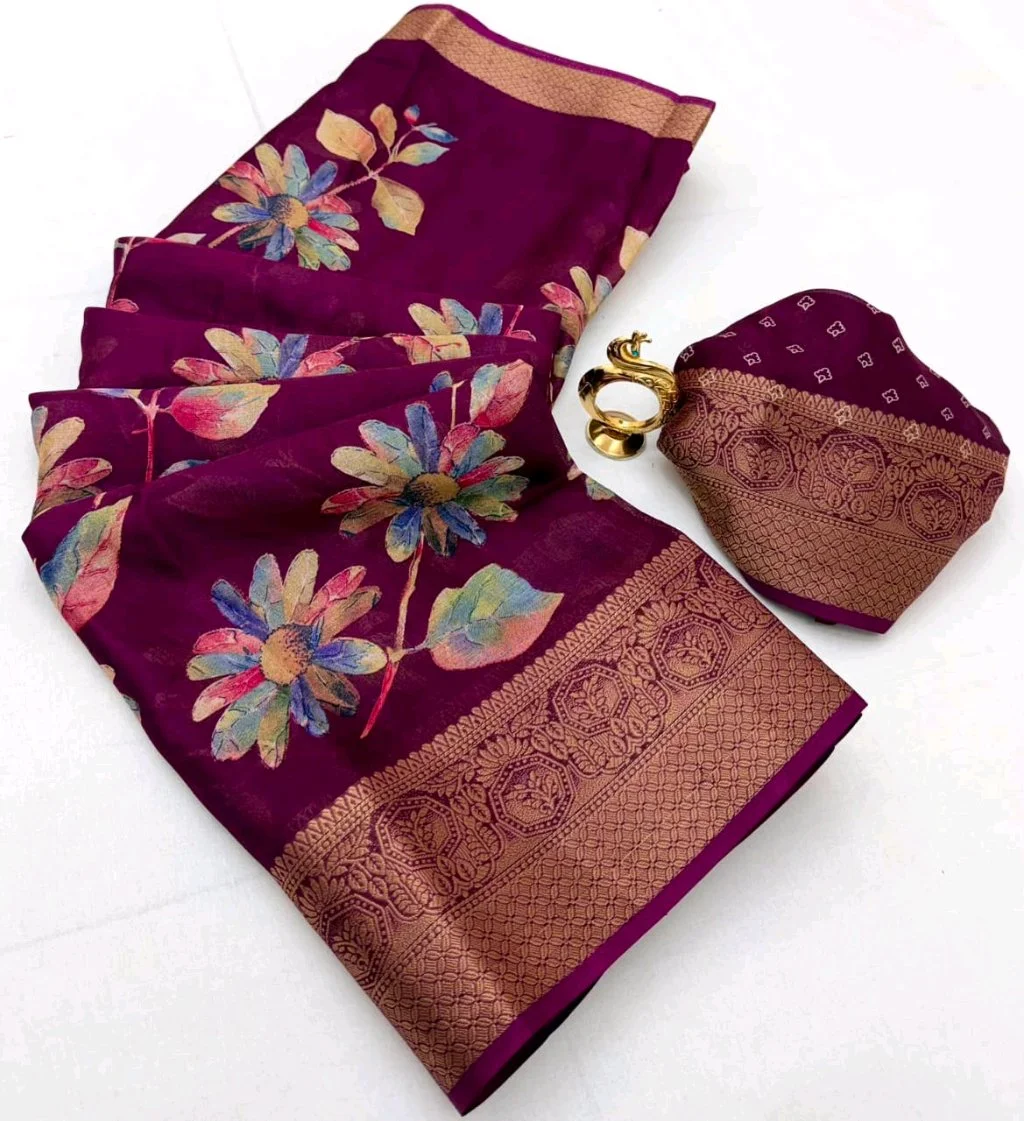Heavy Marshmellow Saree with Zari Border thumbnail 5