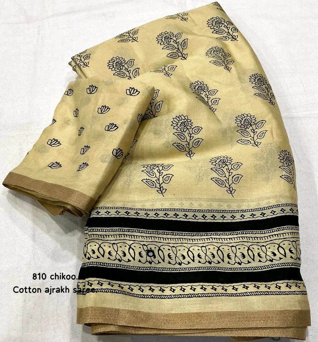 Ajrakh Cotton Saree with Red Prints 9