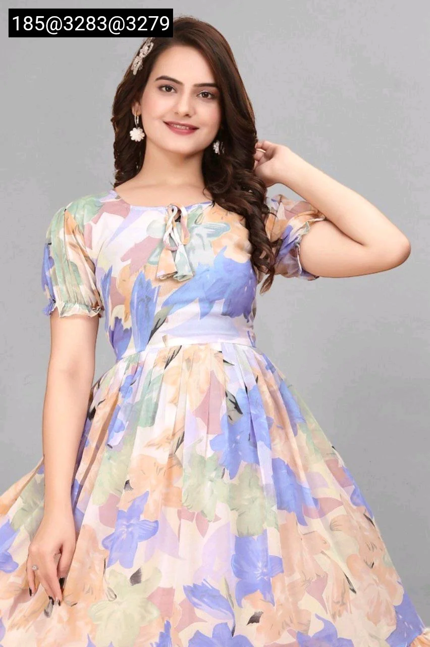 Multicolor Floral Print Midi Dress with Tie Neck thumbnail 4