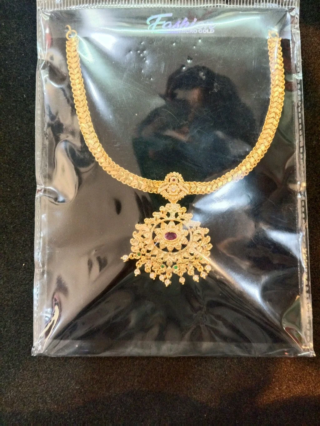 Gold Plated Micro Gold Necklace with Ruby and CZ Stones