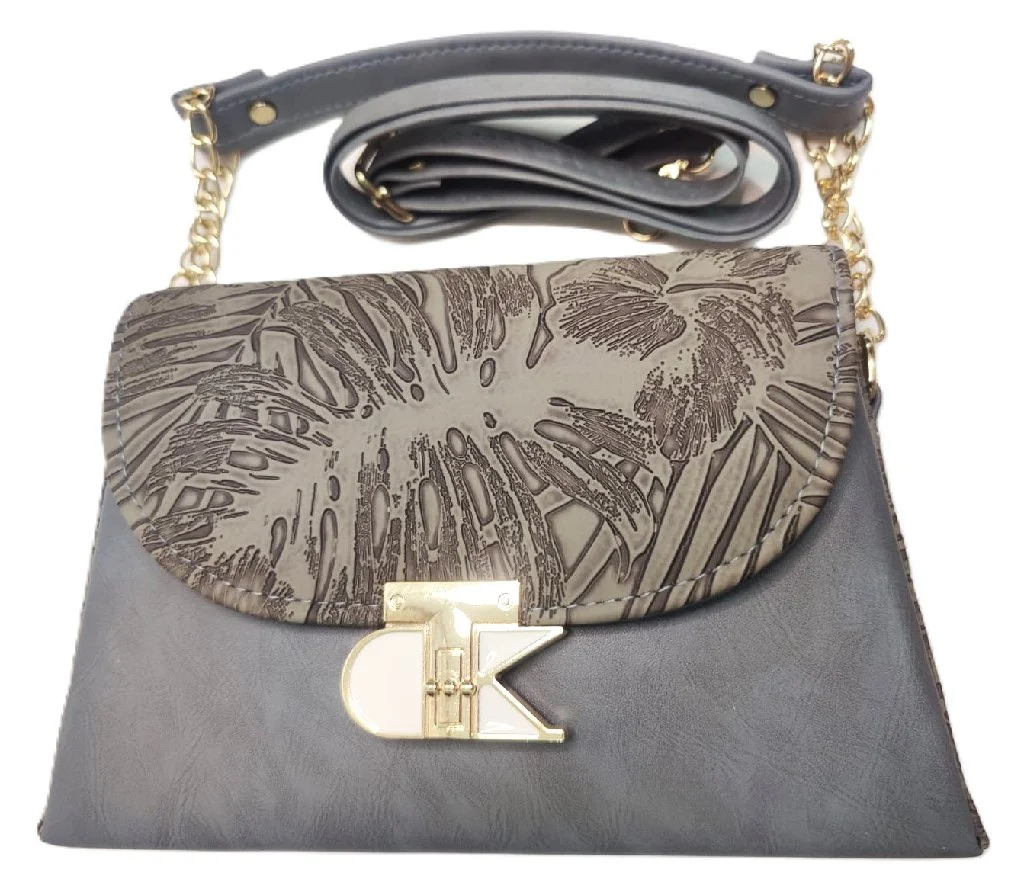 Grey Patterned Flap Sling Bag with CK Clasp