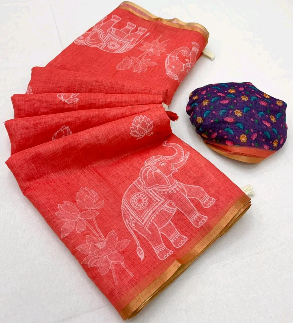 Soft Cotton Lenin Sarees 5