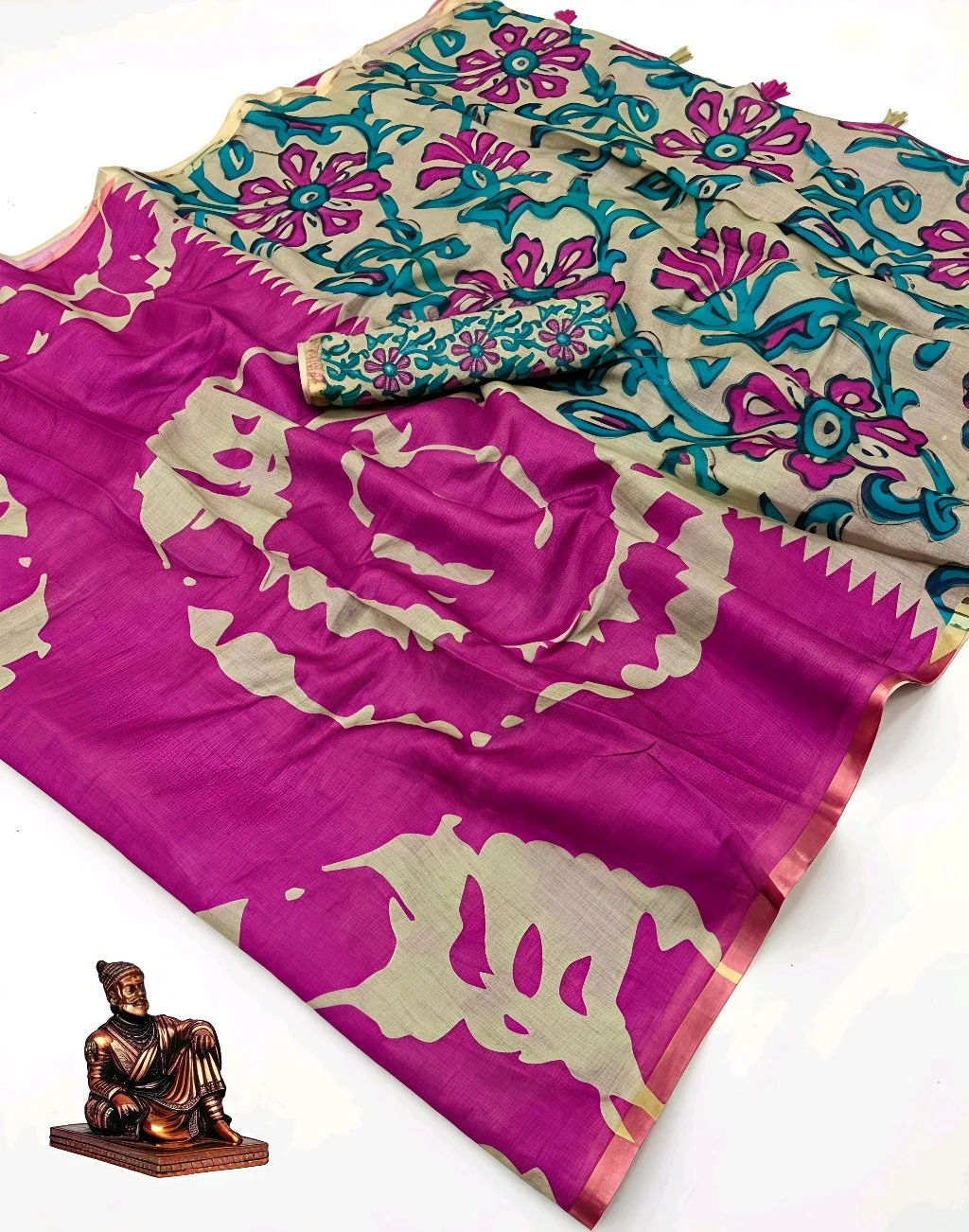 Shibori Kalamkari Print Viscose Silk Saree thumbnail 5