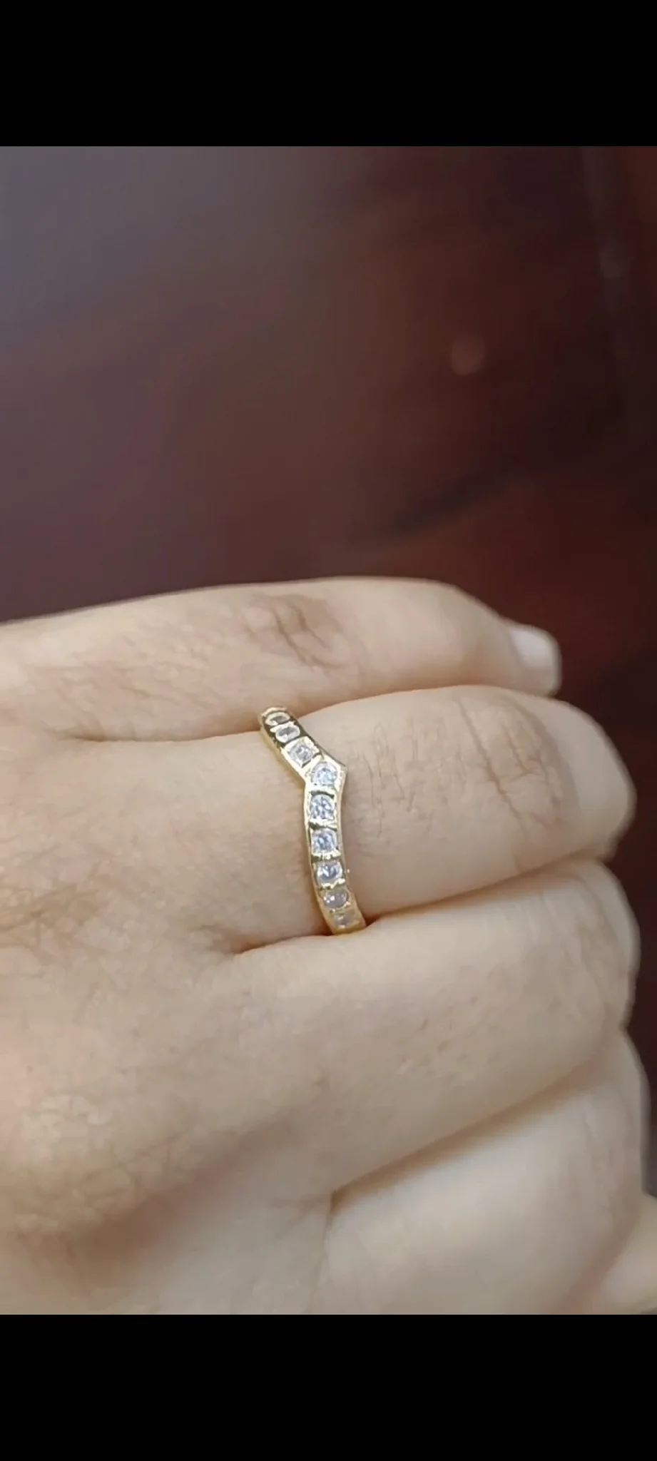 Gold Plated V Shape Ring with Red Stones 3