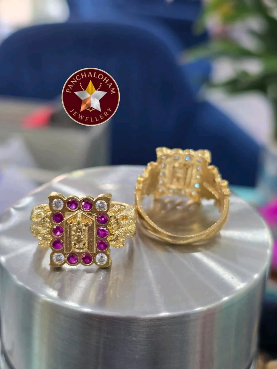 Panchaloham Gents Ruby and White Stone Ring thumbnail 4