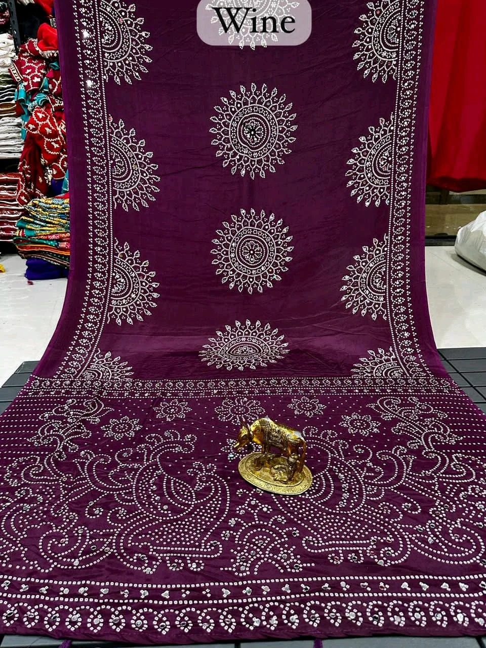Aajrakh Bandhani Style Saree with Mirror Work 1