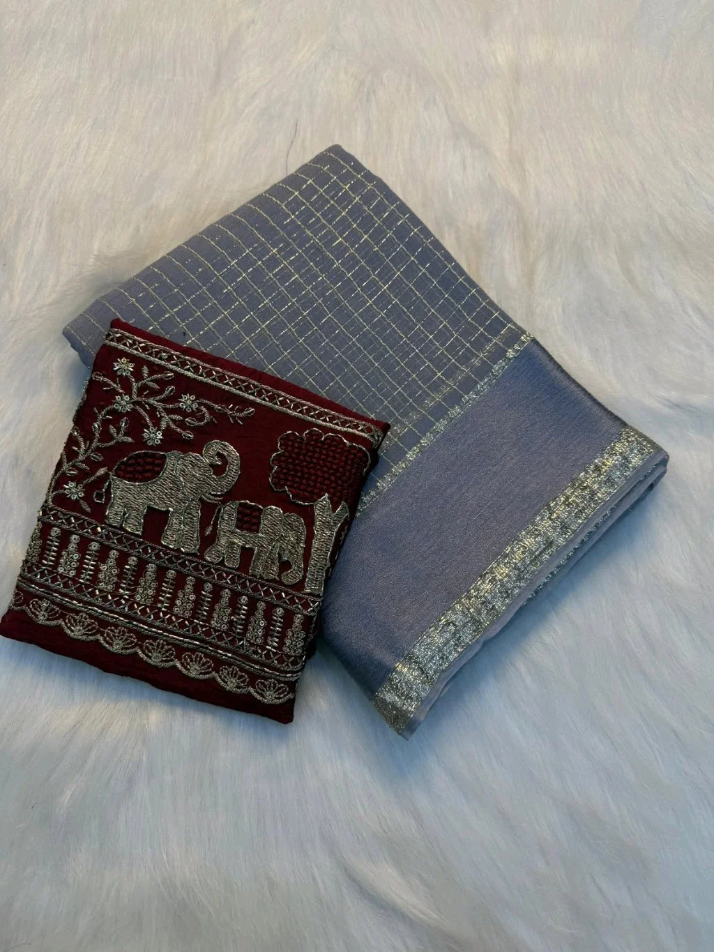 Viscose Georgette Saree with Elephant Embroidered Blouse thumbnail 5