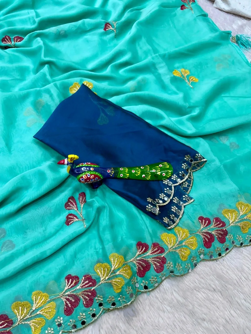 Soft Rangoli Saree with Multicolor Floral Embroidery Blouse thumbnail 4