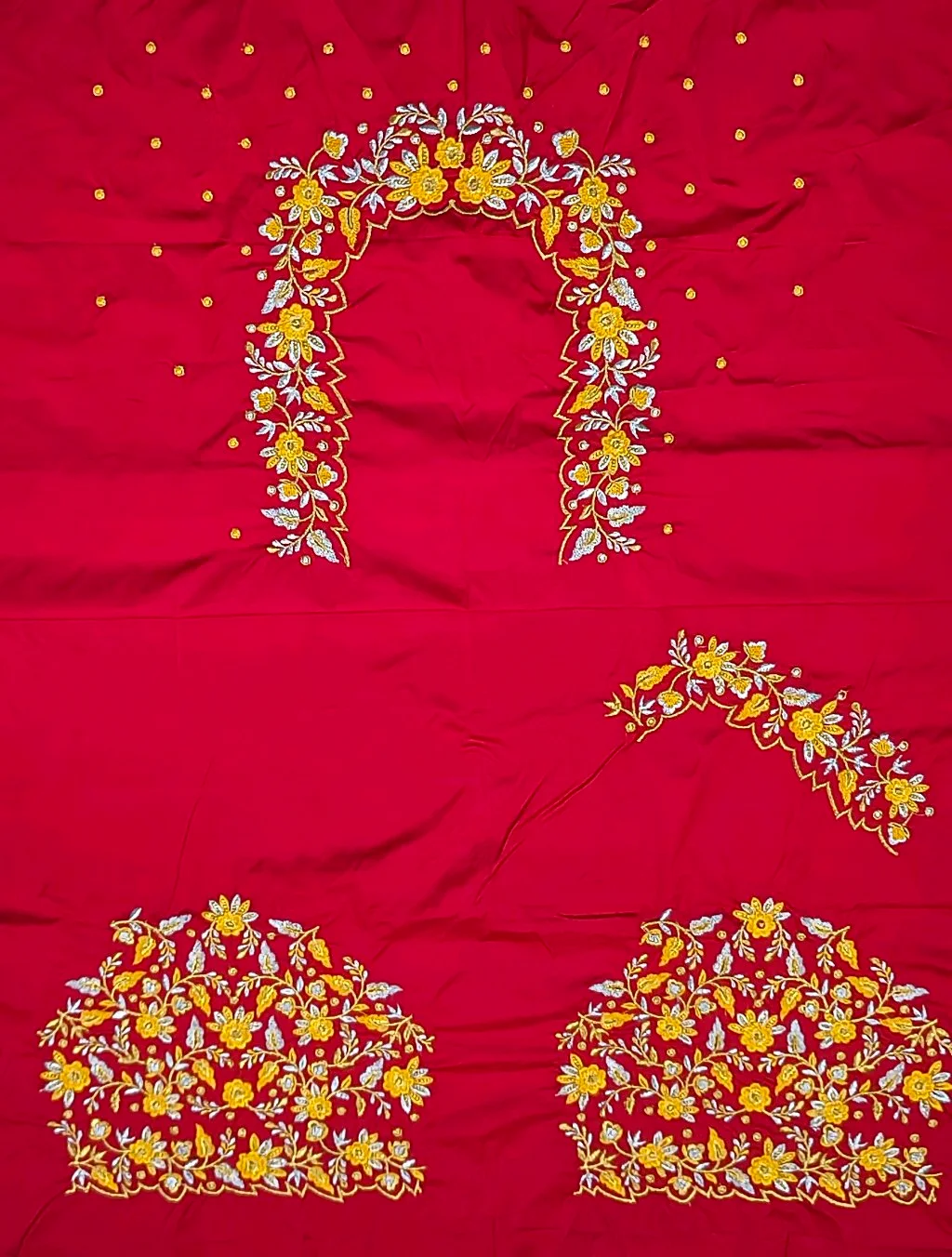 Red Floral Computer Embroidery Blouse Piece thumbnail 1