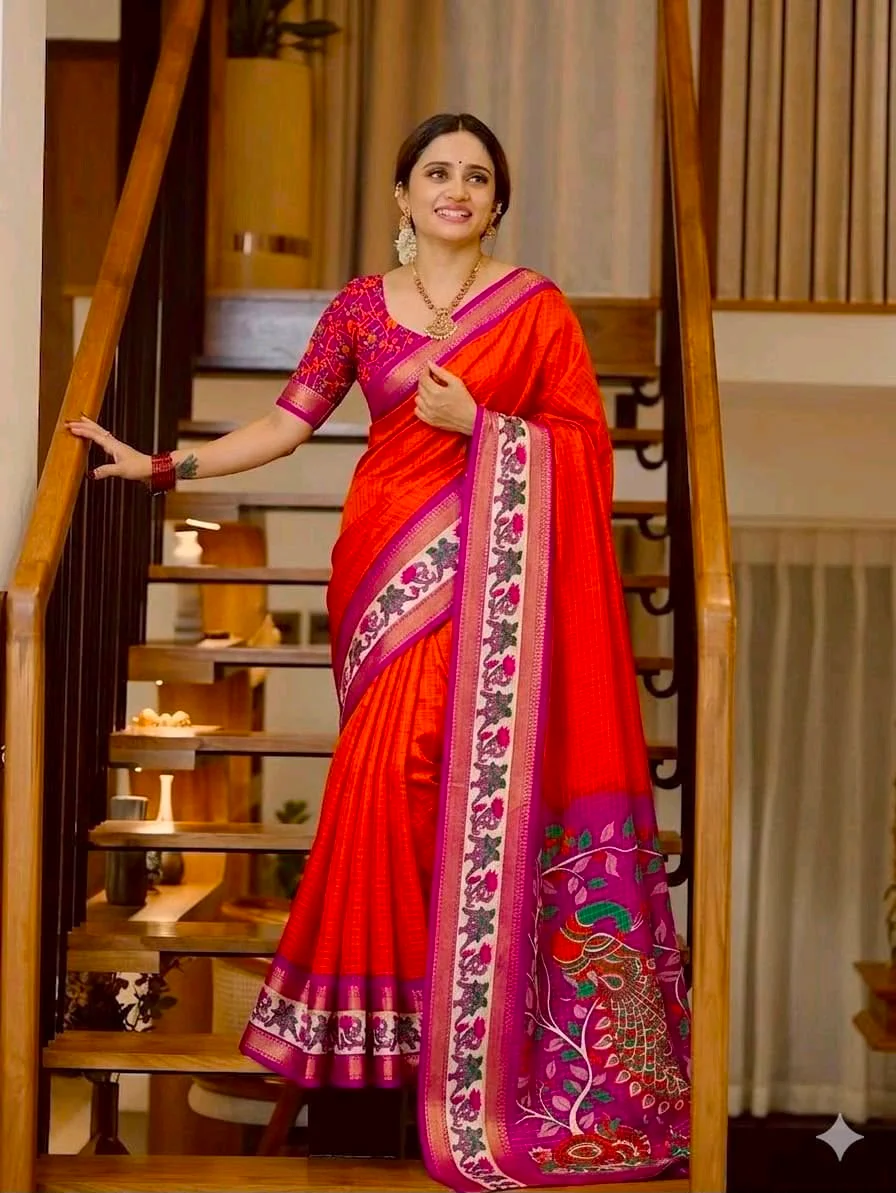 Mysore Silk Saree with Peacock and Lotus Border thumbnail 8