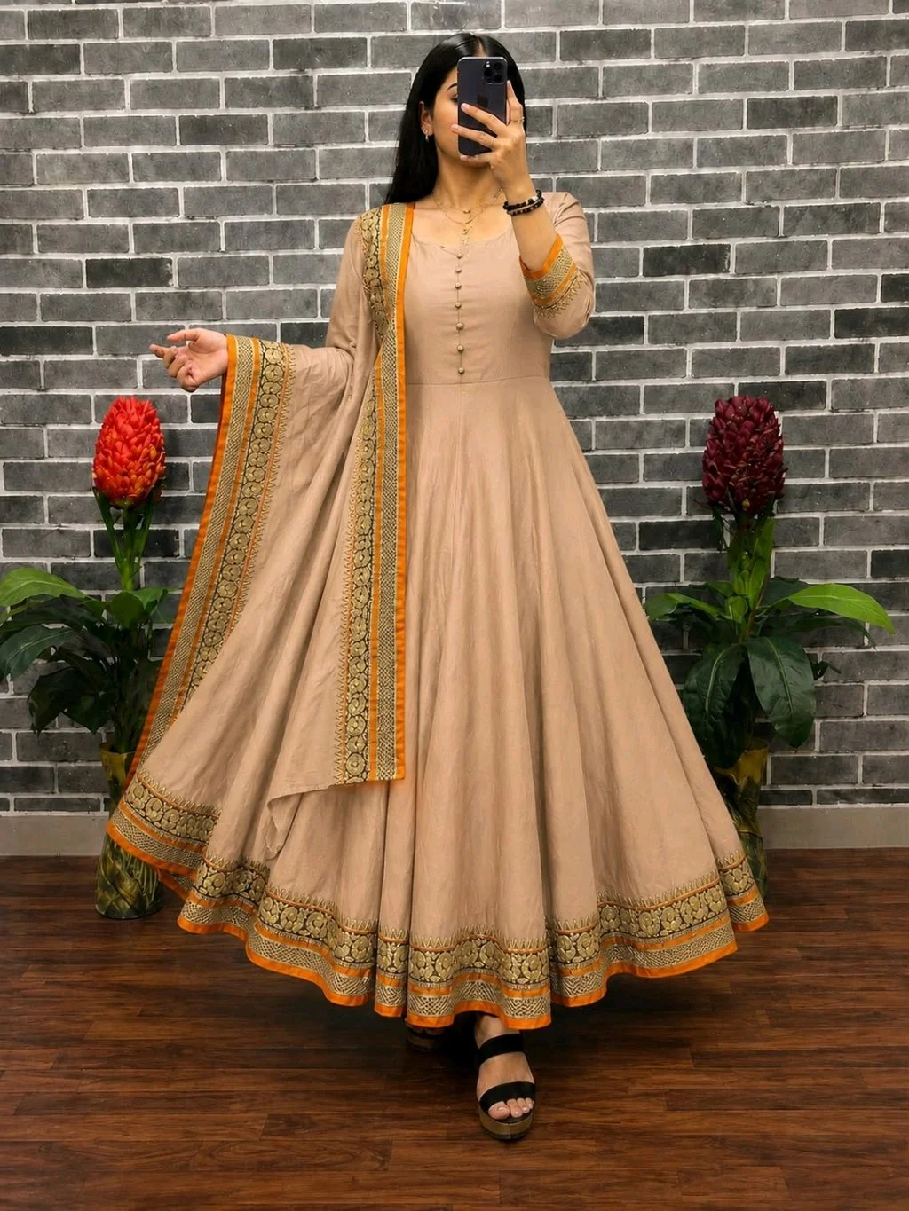 Anarkali Kurtas with Gold Border 7
