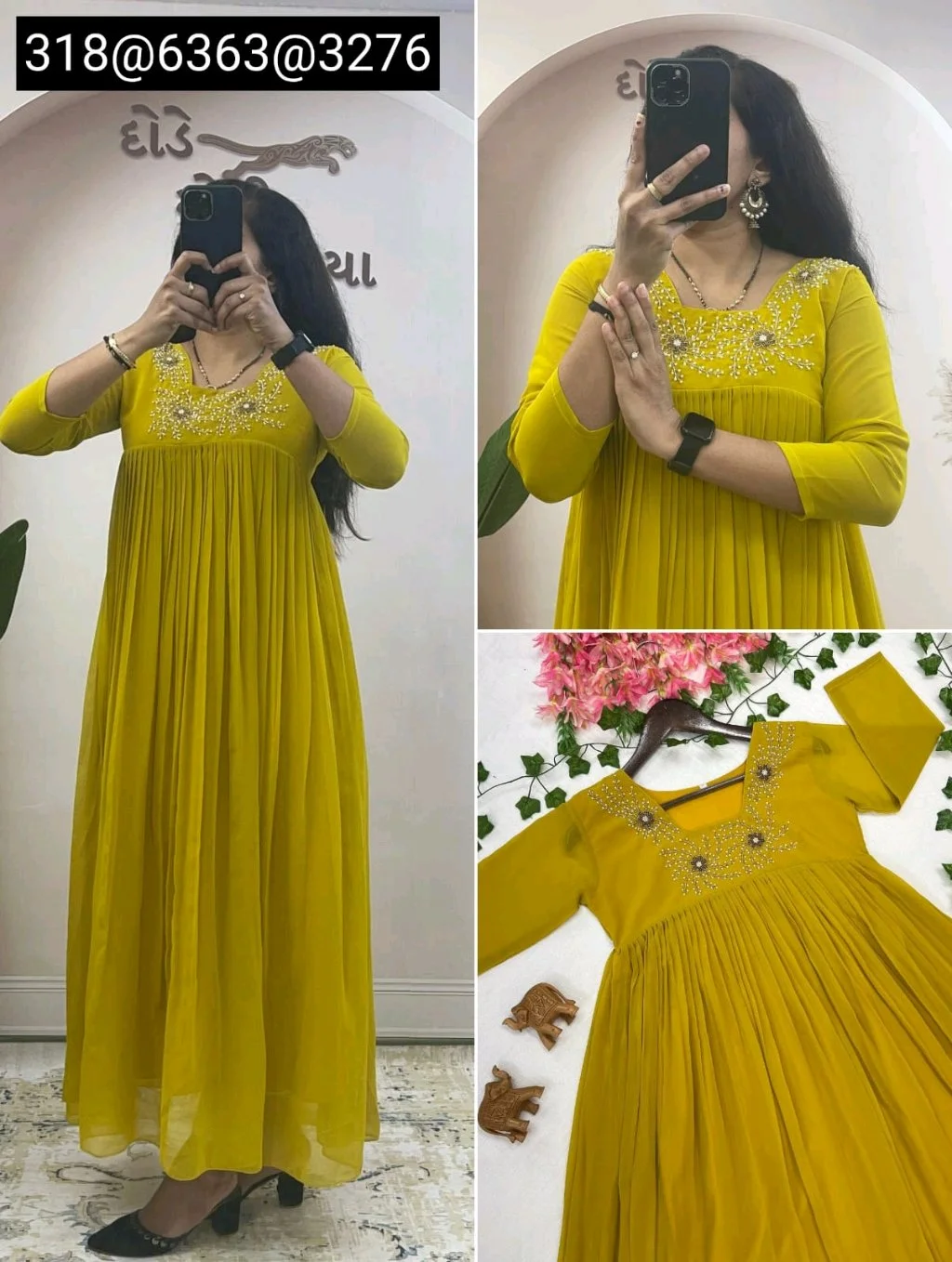 Embroidered Pleated Georgette Kurti thumbnail 3