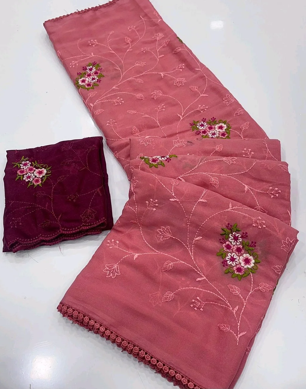 Georgette Saree with Floral Embroidery Design thumbnail 8
