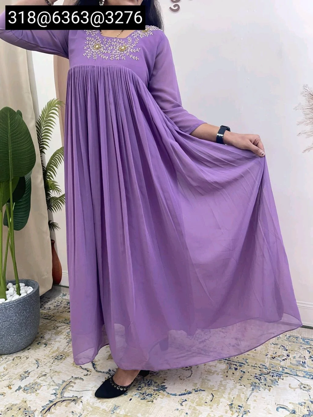 Embroidered Pleated Georgette Kurti thumbnail 7